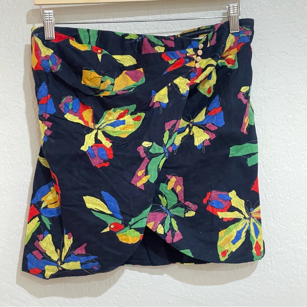 ANTHROPOLOGIE EDME & ESYLLTE Colorful Butterfly Bird Print Strapless Top Blouse